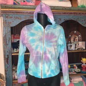 OUTRAGEOUS COLORS TURQUOISE LAVENDER TIE DYE HOODIE!
